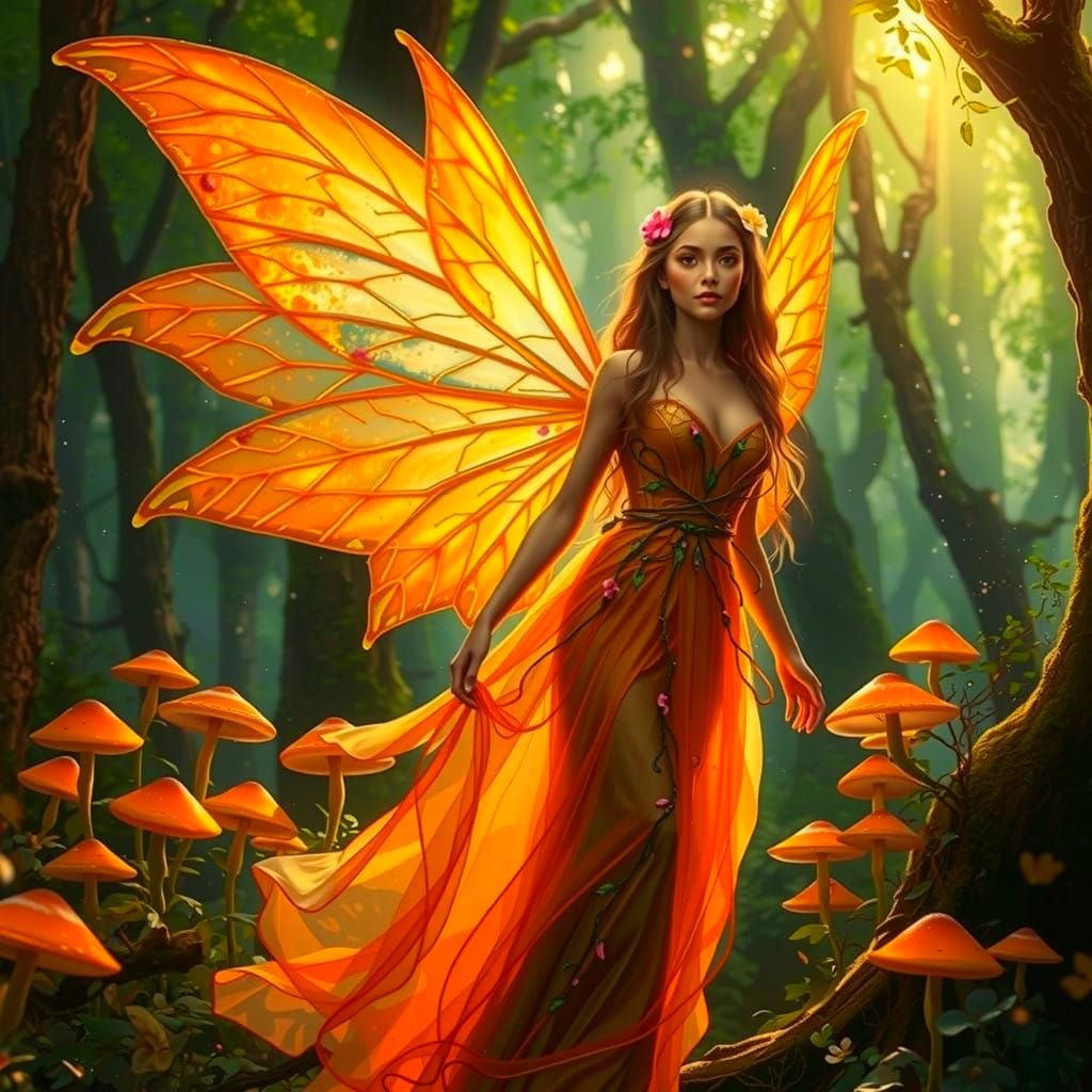 Enchanting Fairy Goddess Amidst Glowing Mushrooms
