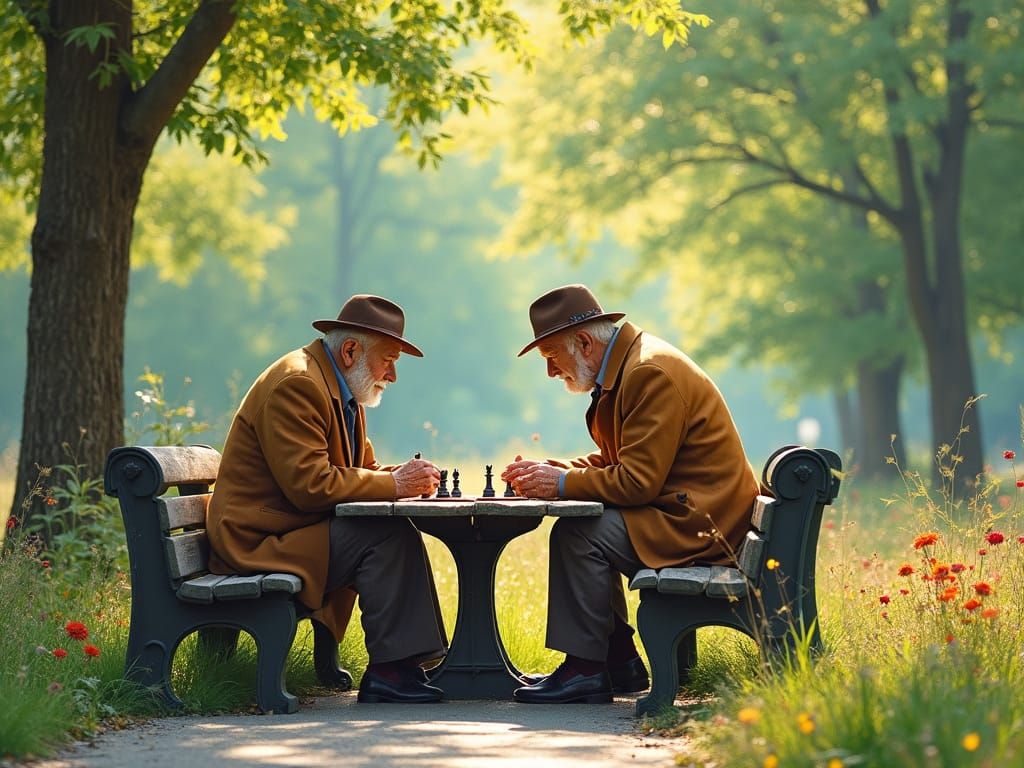Elegant Gentlemen Engage in Chess in Central Park