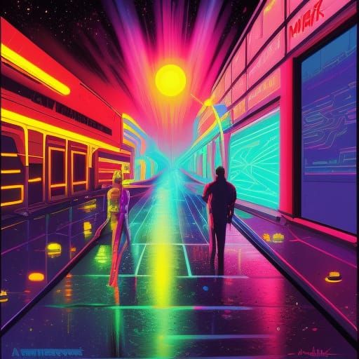 Cyberpunk M1 Abrams in Galactic Cityscape