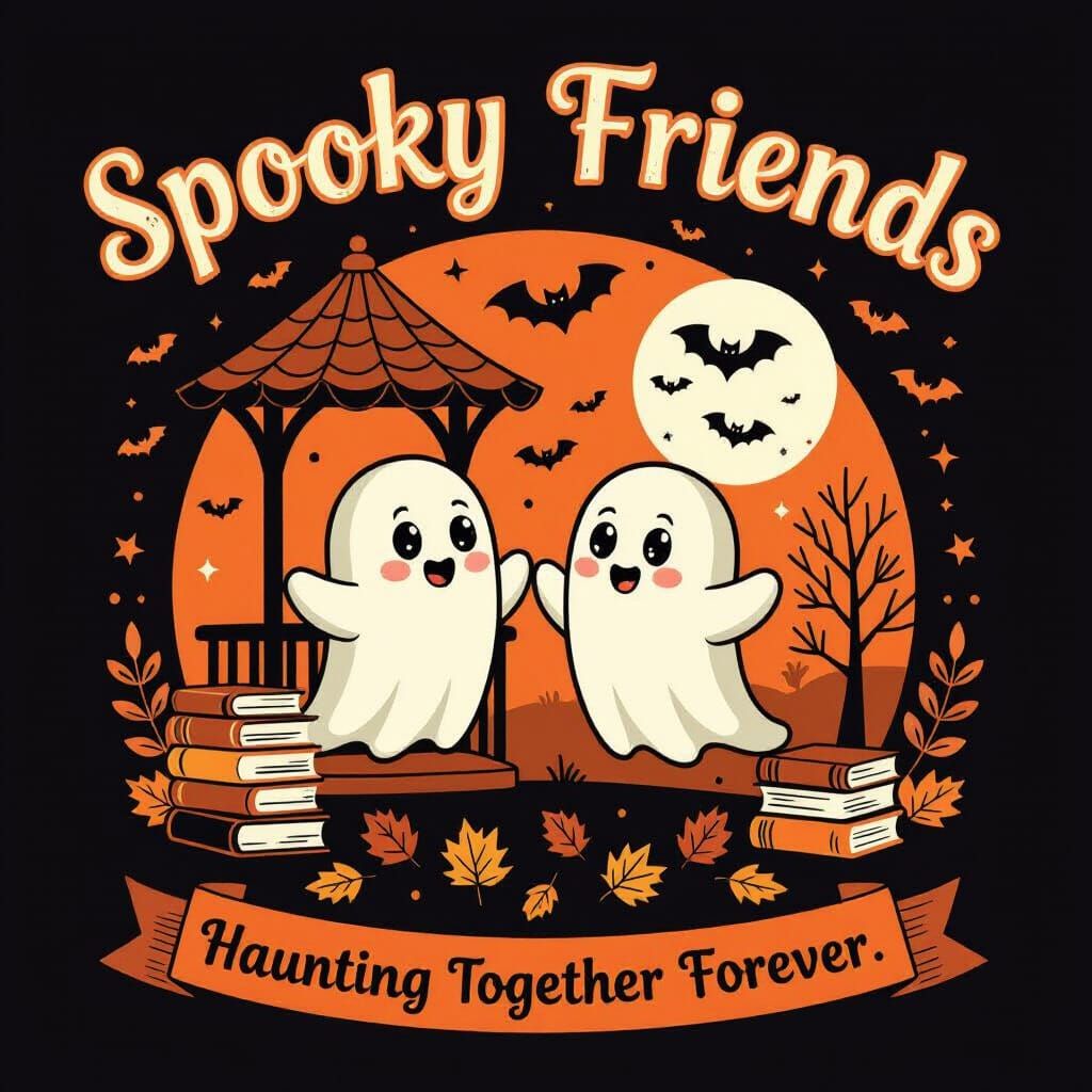 Vintage Halloween T-Shirt Design with Friendly Ghosts