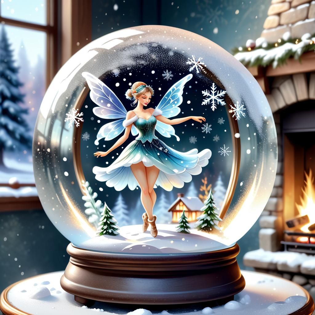 Winter Fairy Dances in Snow Globe