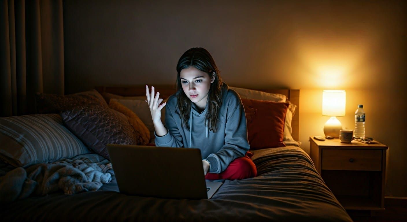 Woman in Cozy Sanctuary, Lost in Laptop