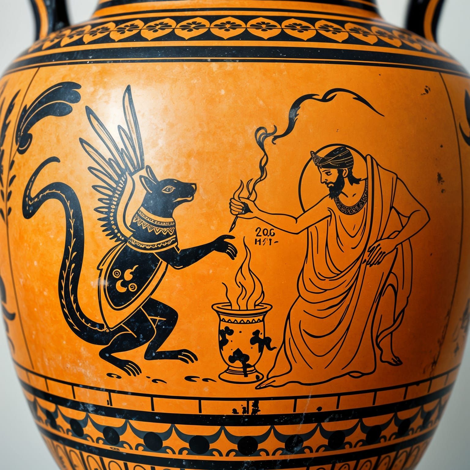 Ancient Greek Red-Figure Squirrel Receives Fire from Hephaes...