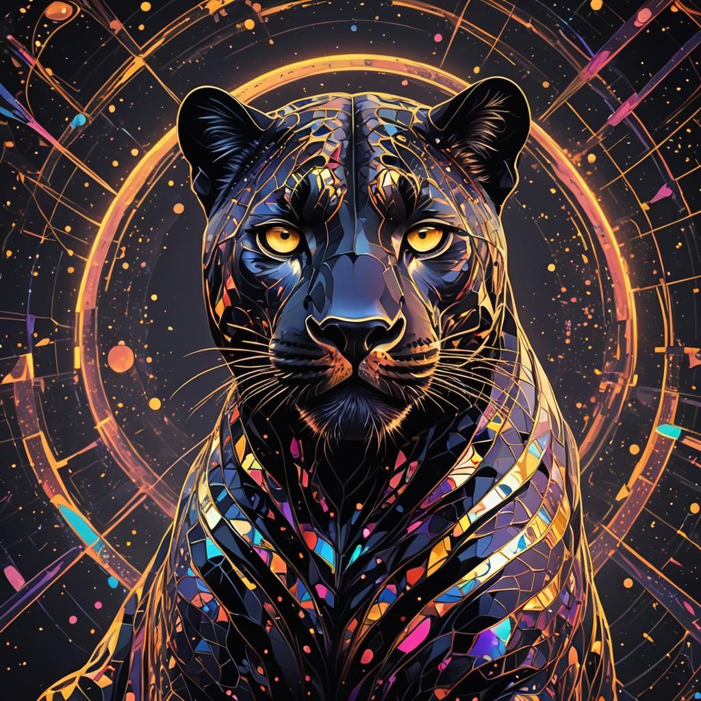 Glowing Fractal Panther Silhouette in Super Reality
