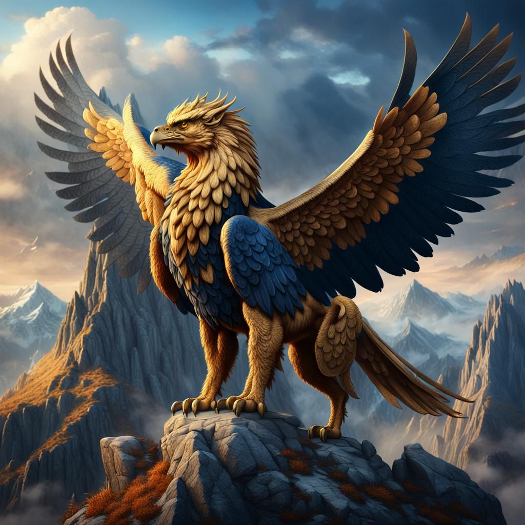 Majestic Griffin on Mountain Peak: Fantasy Art