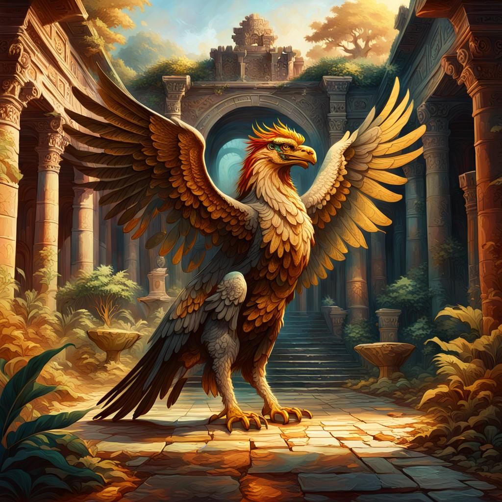 Griffin of the West in Mystical Courtyard