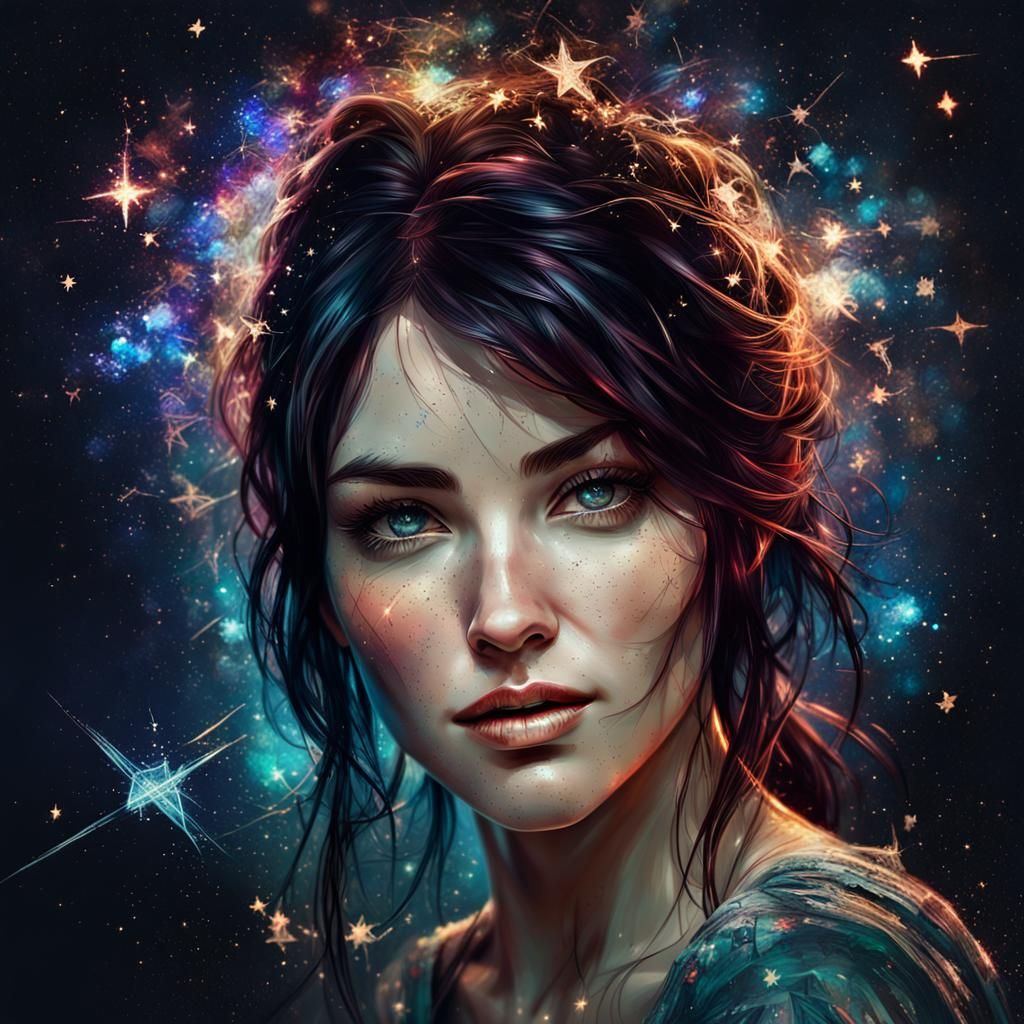 Cute Girl Among Stars in HDR Octane Render