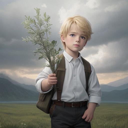 Young Blond Boy with Olive Branch and Heavenly Glow in Celes...