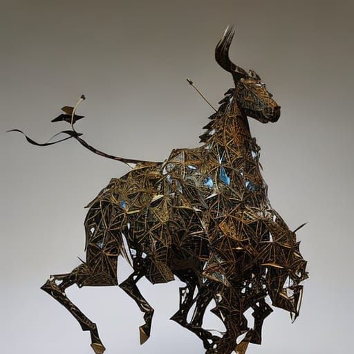 Golden Filigree Origami Centaur Sculpture