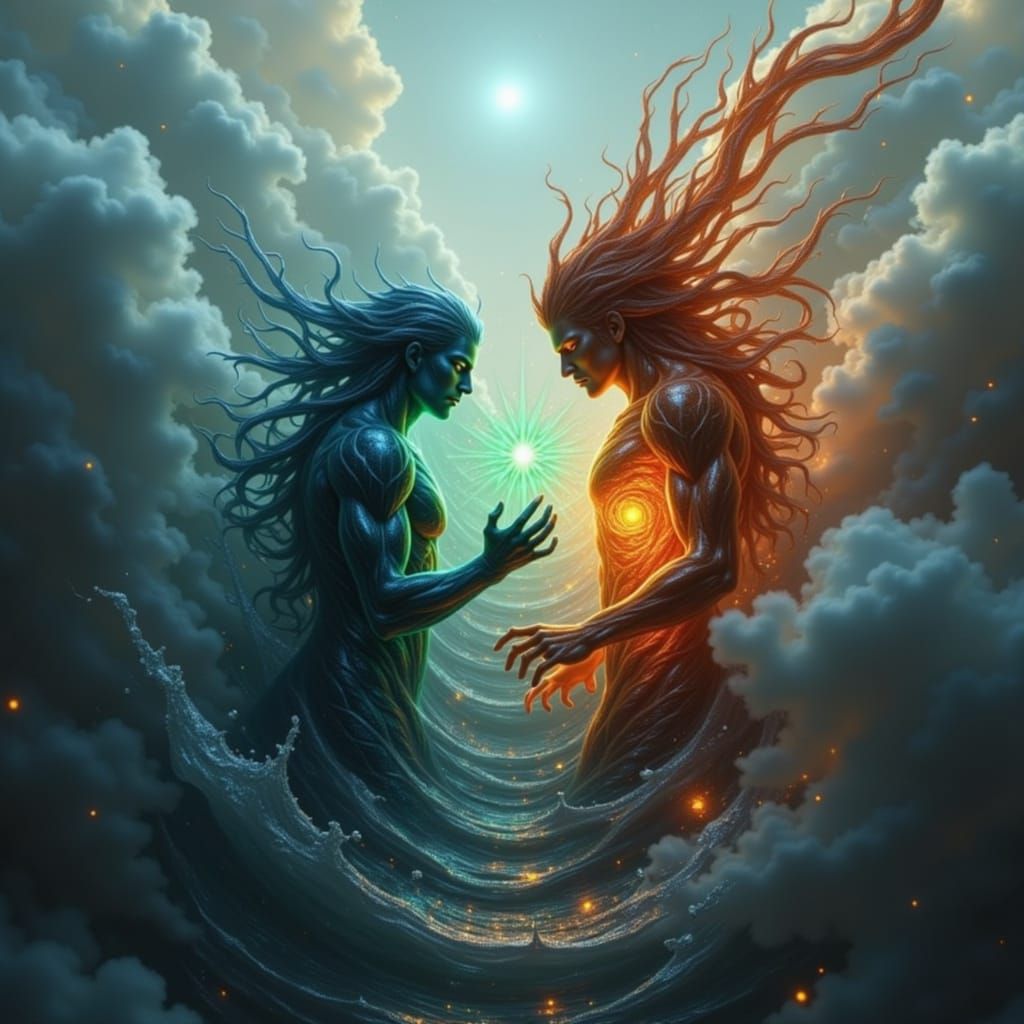 Water and Fire Spirits Clash in Digital Matte Painting