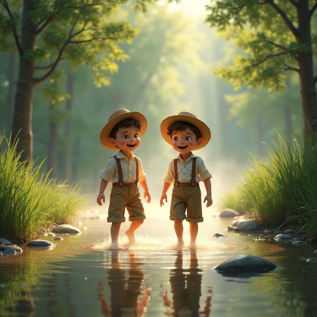 Timeless Adventure in Sunlit River, Inspired by Pixar