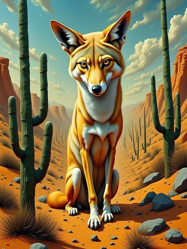 Coyote in Surreal Arizona Desert as Oil Painting