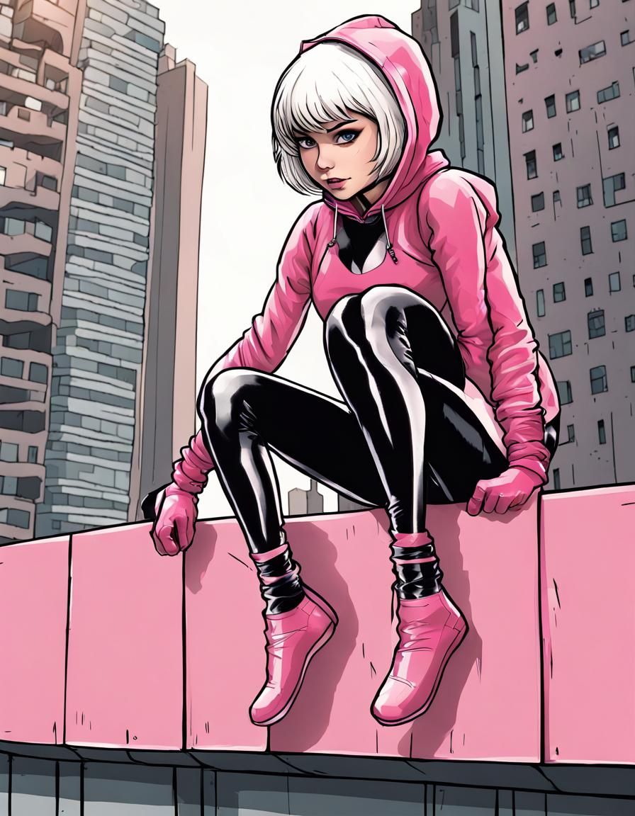 Comic Style Teenage Superhero Climbing a Wall