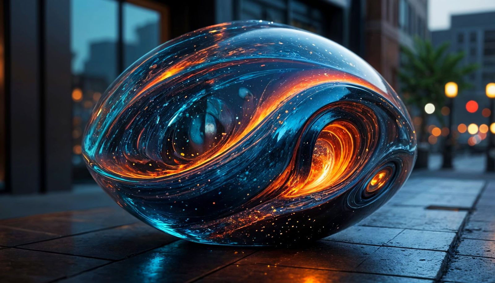 Urban Nighttime Metallic Sculpture Reflects Starry Sky