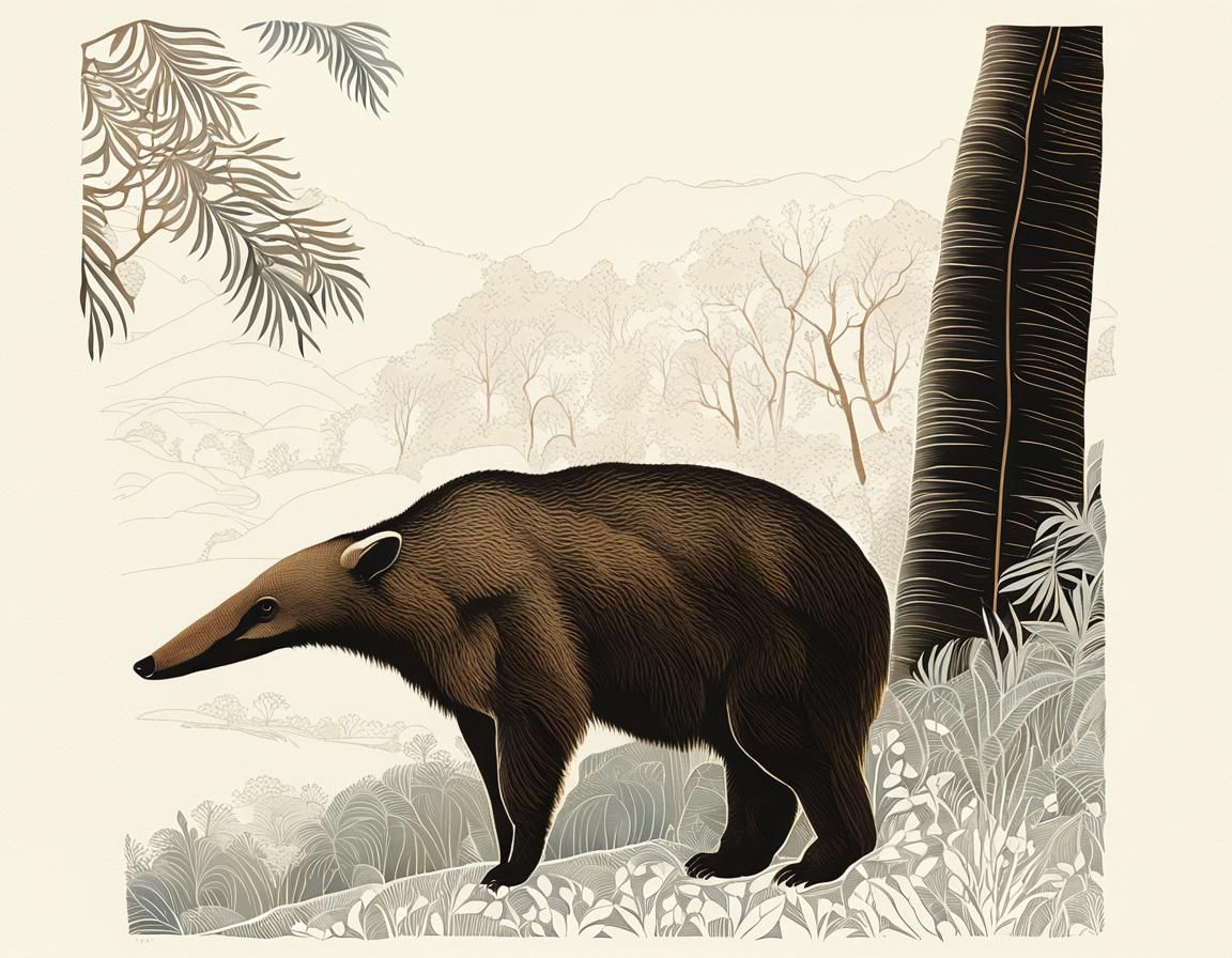 Anteater in Inverted Colors as Fine Etch Art