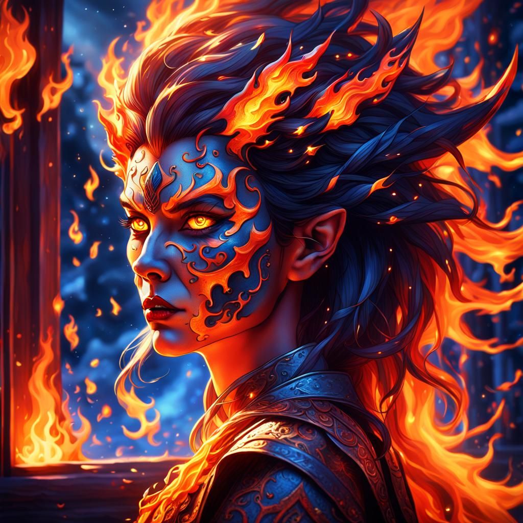 Fiery She-Demon at the Window: Fantasy Concept Art