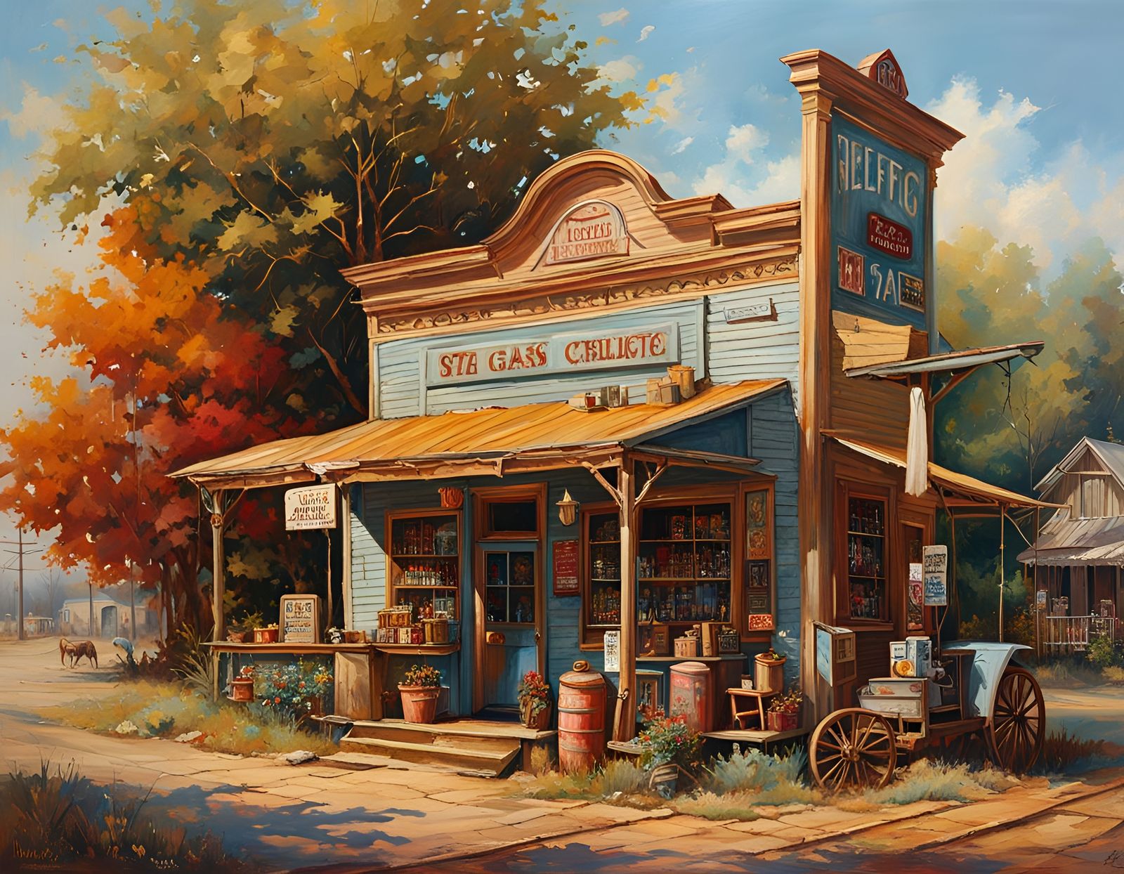 Idyllic Texas Town in Oil Painting Style