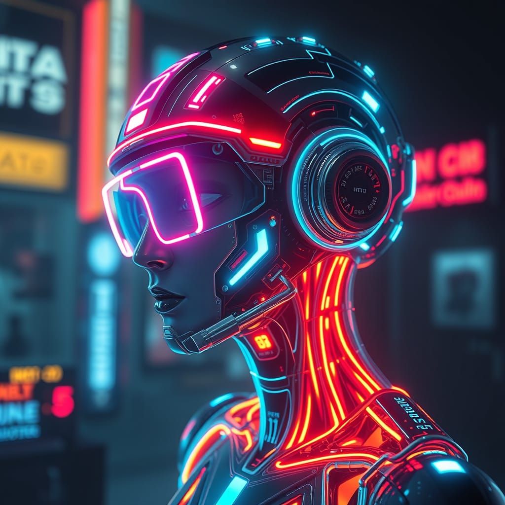 Holographic AI in Cyberpunk 2099 Neon Cityscape