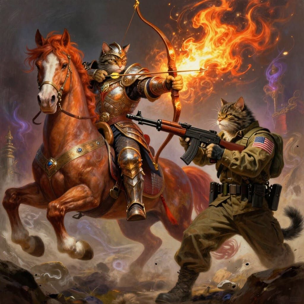 Fantasy Battle: Armored Cat Rider vs Soldier Cat