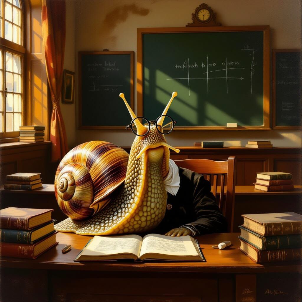 Wise Snail Contemplating Mysteries in Lecture Theatre