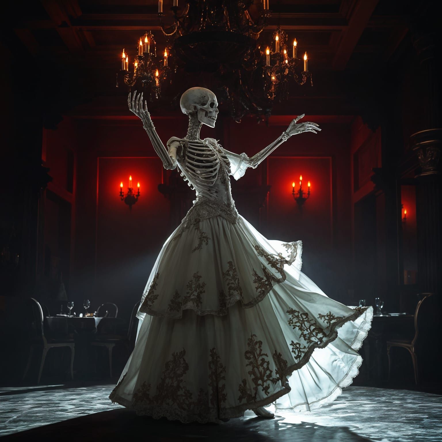 Gothic Prom Dancers in Skeletal Ballgowns