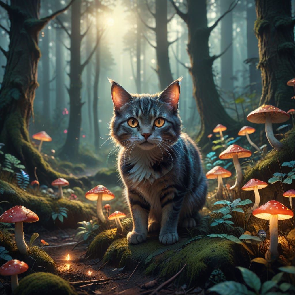 Cat's Forest Adventure in Fantasy Style