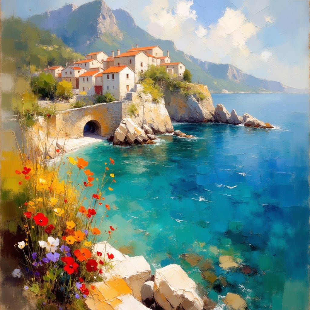 Mediterranean Coastline Aerial View with Turquoise Waters an...