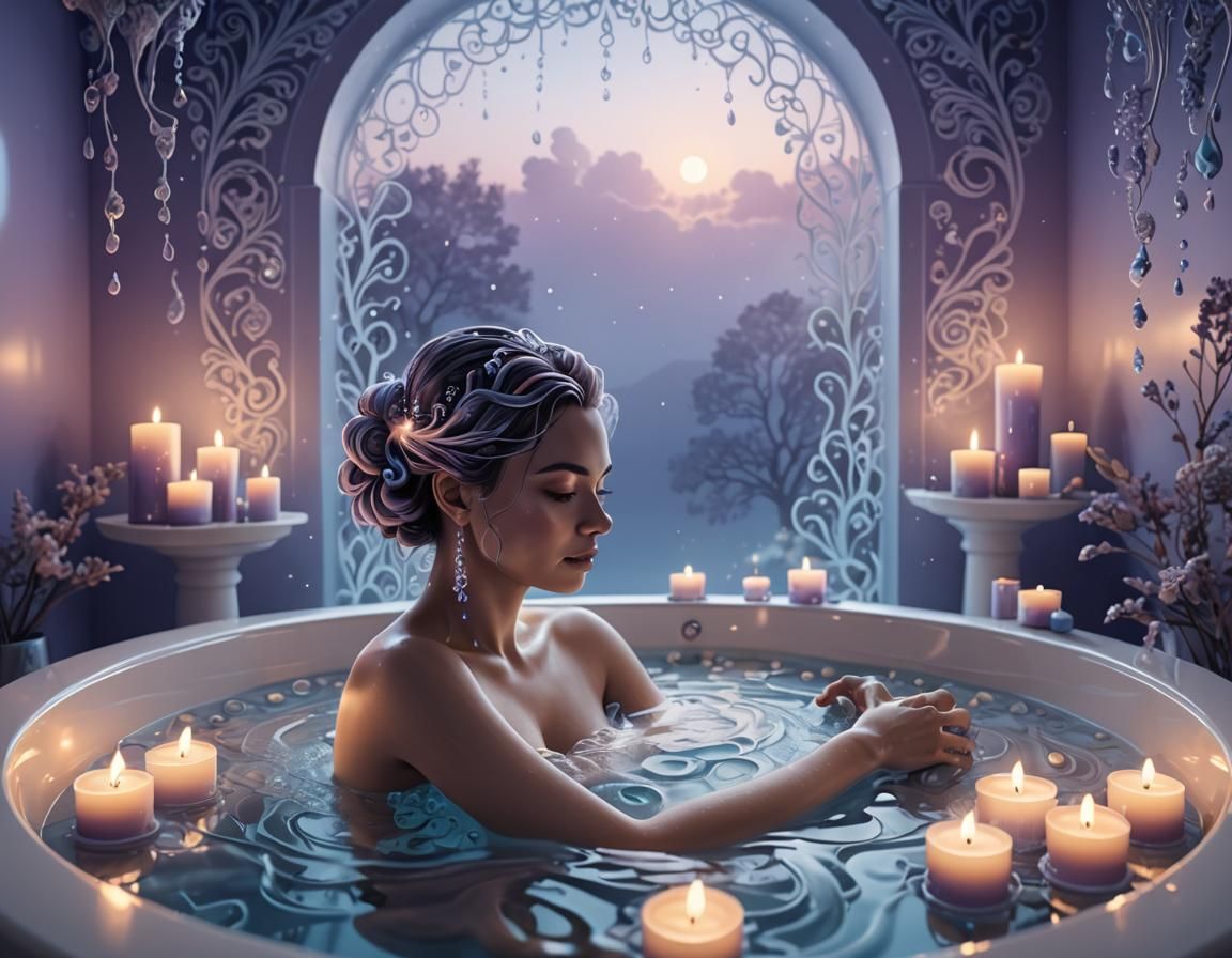 Calming Bath with Candles in Zentangle Style