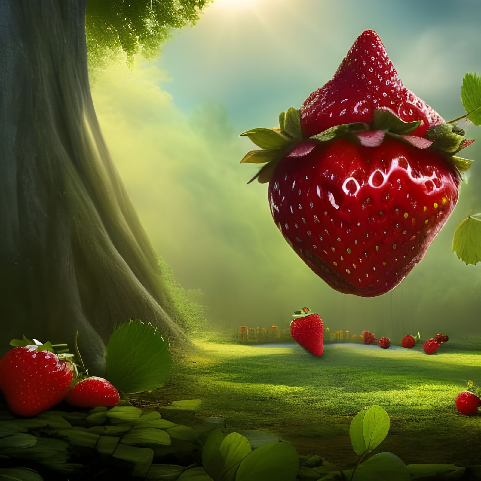 Strawberry House in Sunny Forest: Fantasy Concept Art