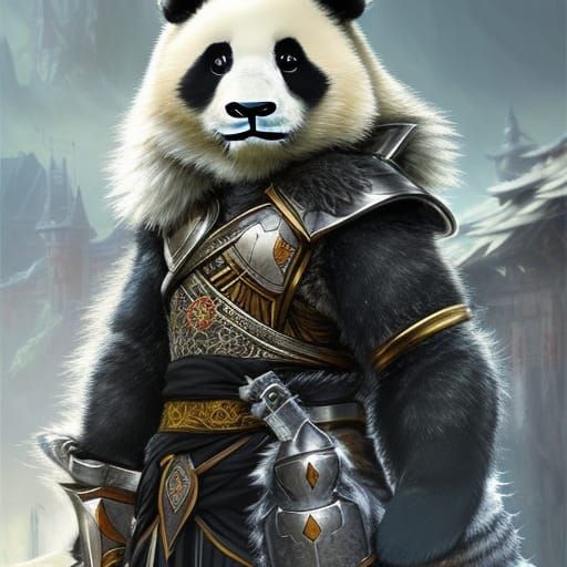 Chibi Panda Knight Portrait in Dieselpunk Style