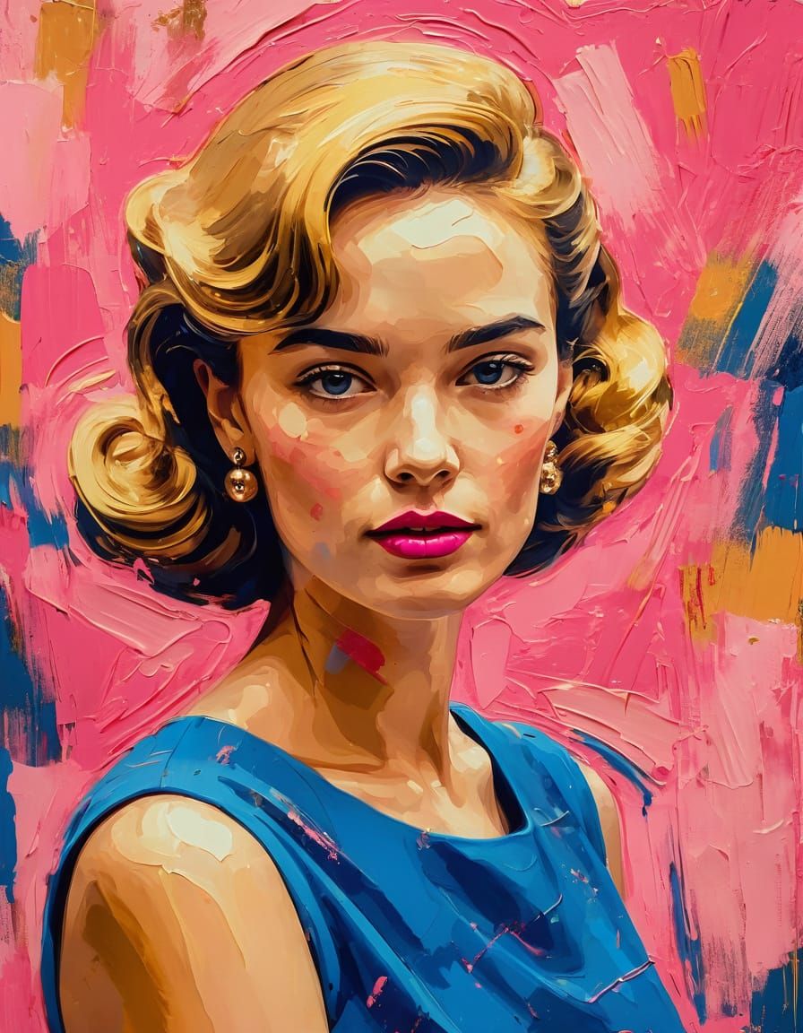 Vintage Pin-Up Pop Art in Blue and Pink