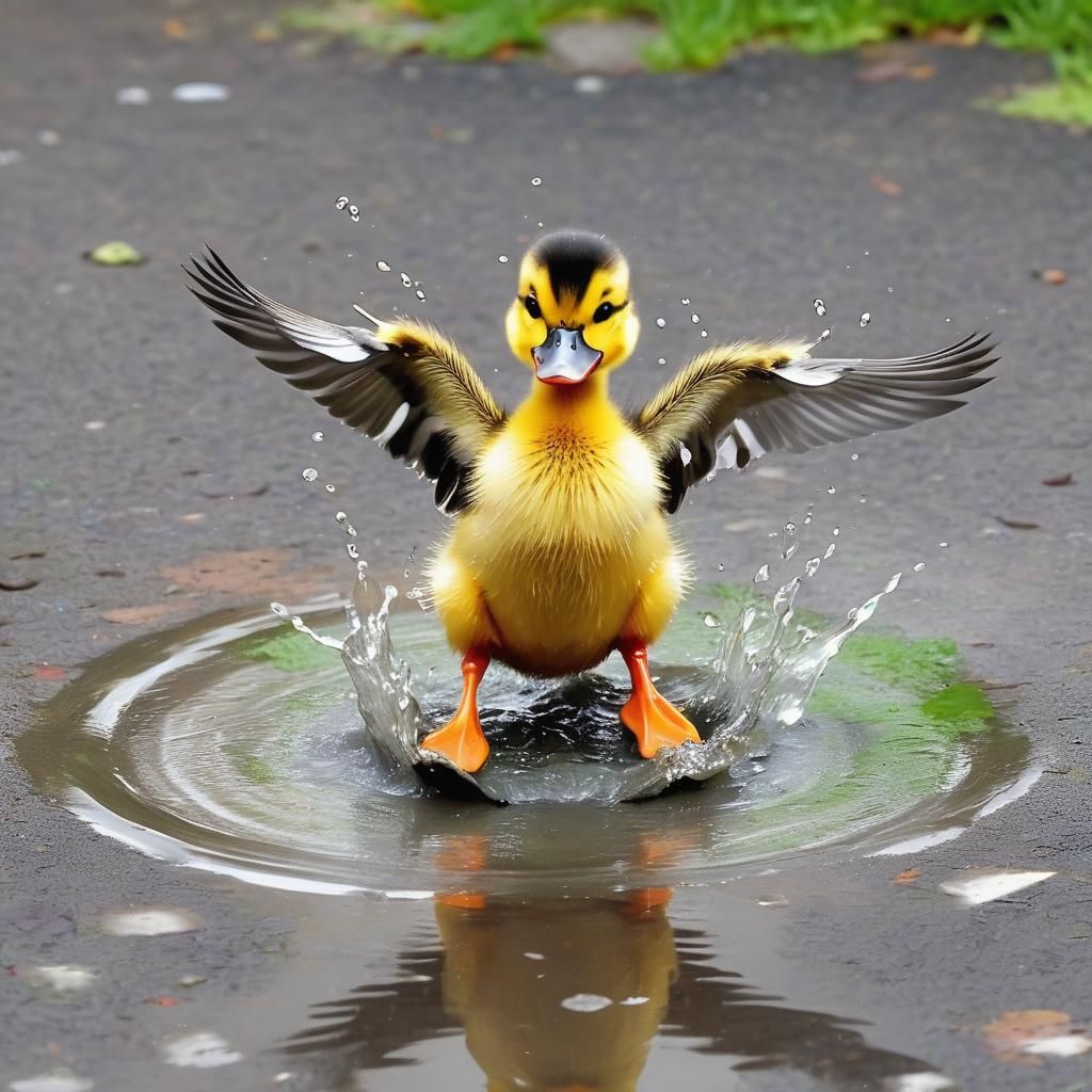 Dancing Duckling Splashing in a Puddle