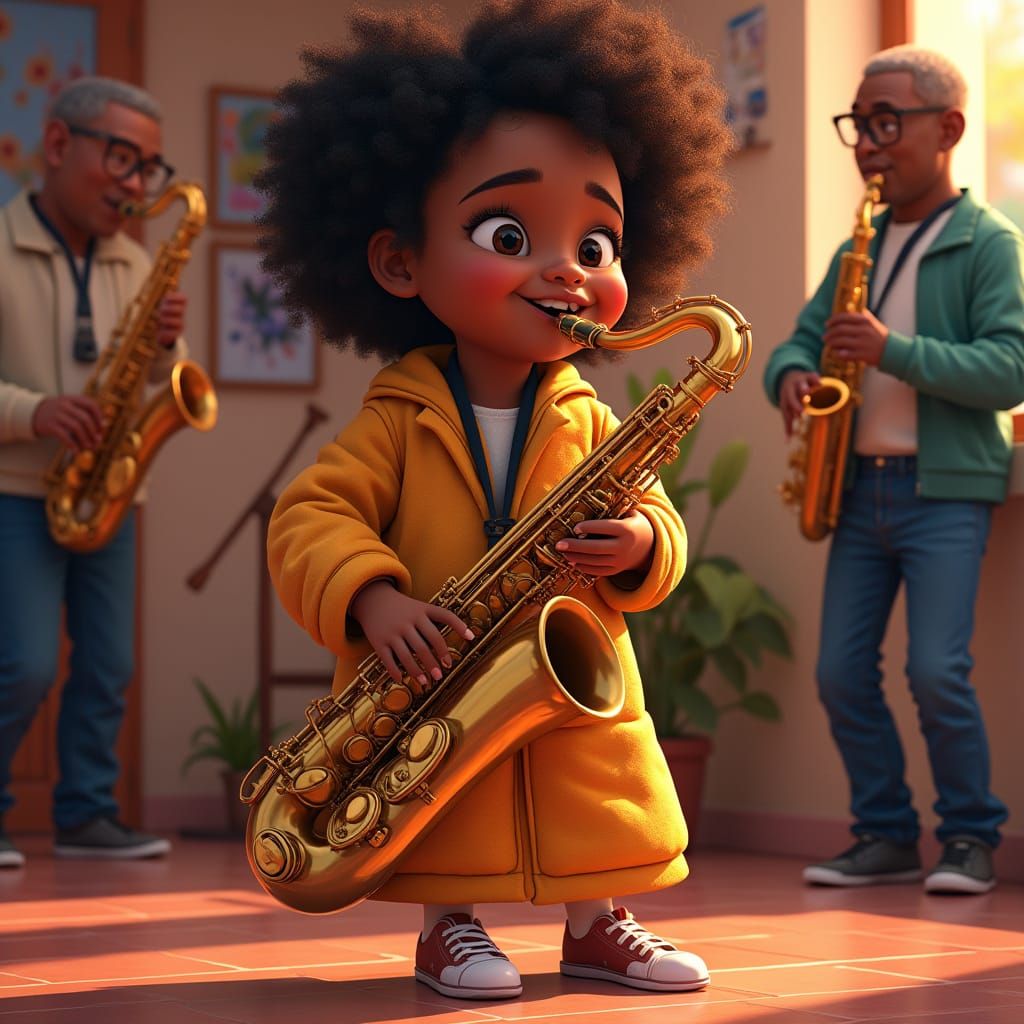 Joyful Black Teen Plays Saxophone with Grandfather on Nation...