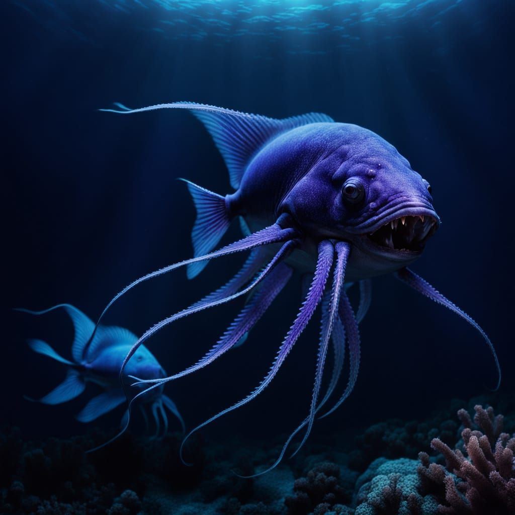 Ethereal Bioluminescent Deep Sea Encounter in Cinematic Film...