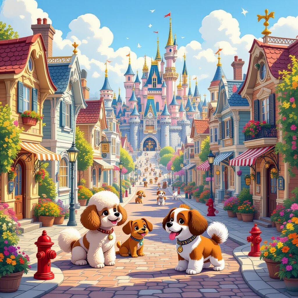 Cartoon City Inhabited by Anthropomorphic Dogs
