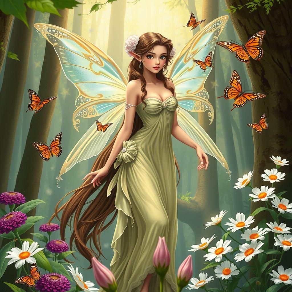 Forest Fairy with Butterflies Illustration