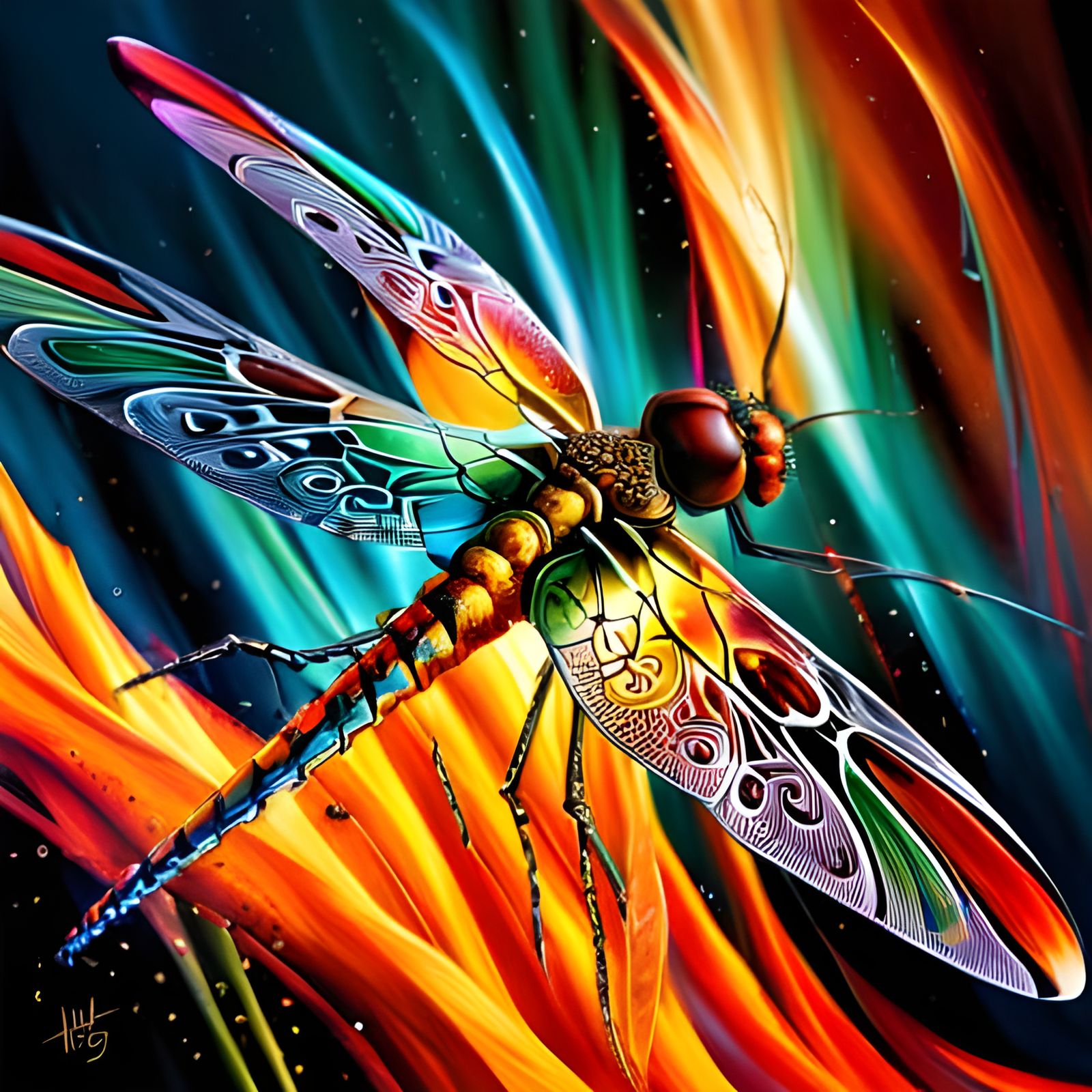 Celtic Dragonfly: Fiery Digital Art in High Definition