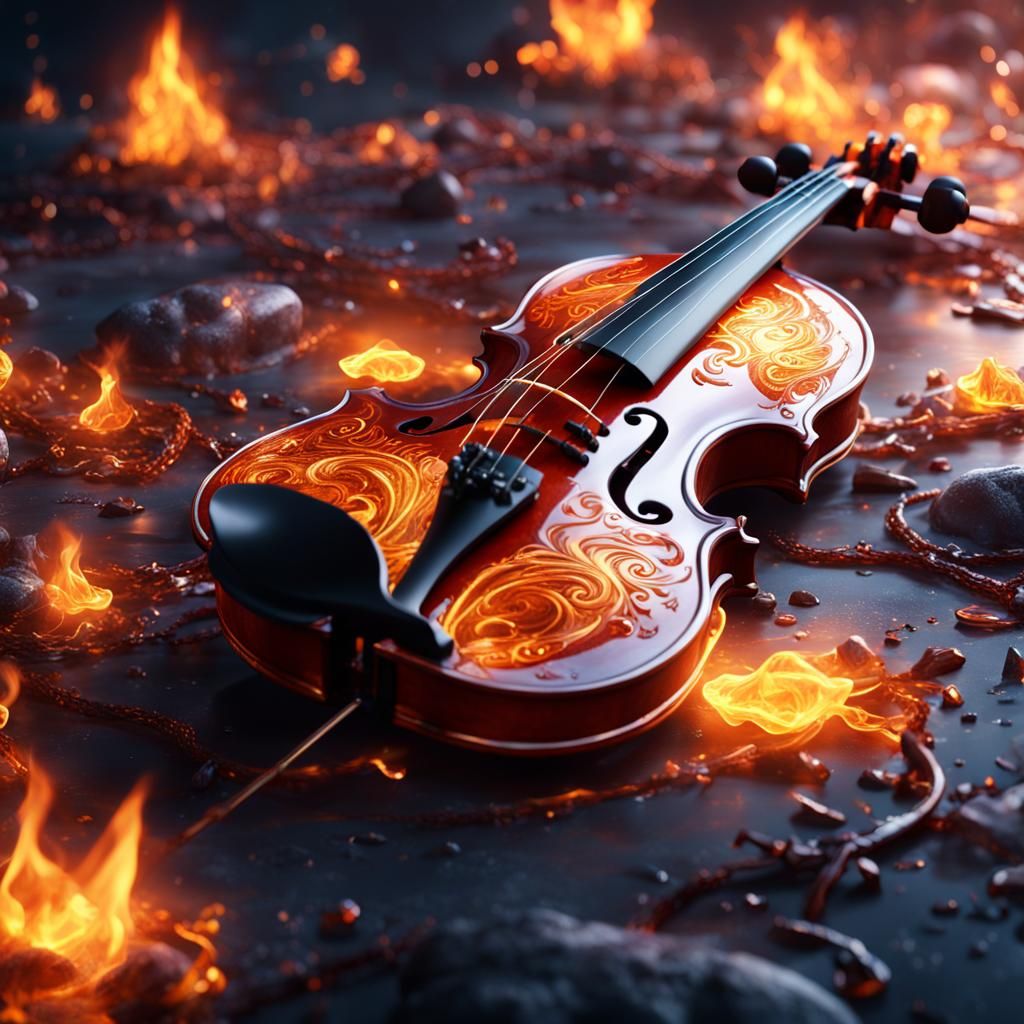 Fiery Crystal Violin: Detailed Fantasy Concept Art