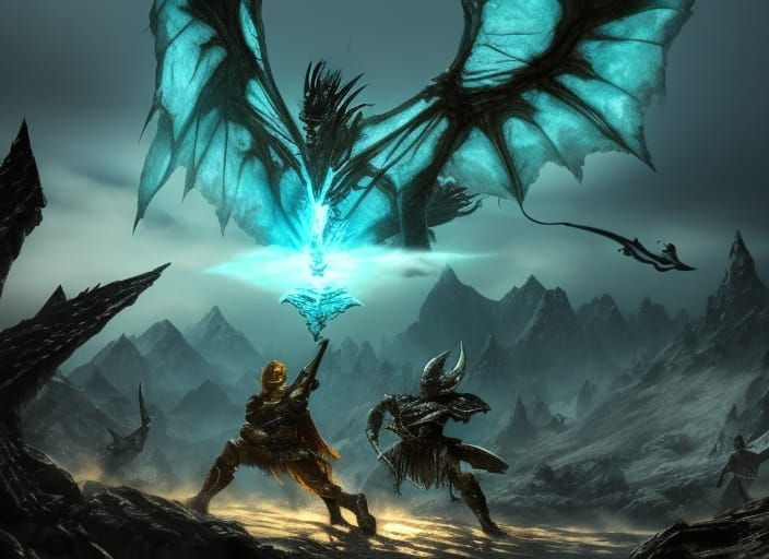 Epic Skyrim Dragonborn Battle Concept Art