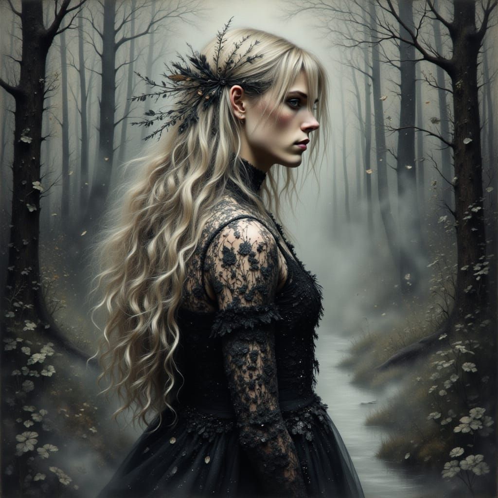 Gothic Watercolor: Fantasy Man in Dark Forest