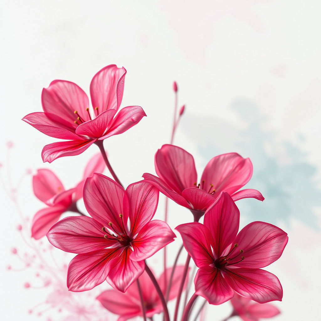 Pink Glass Flowers in Dreamy Watercolor Style