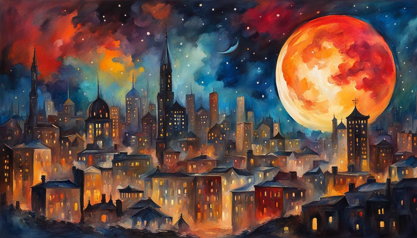 Lunar City in Gouache Impressionist Style