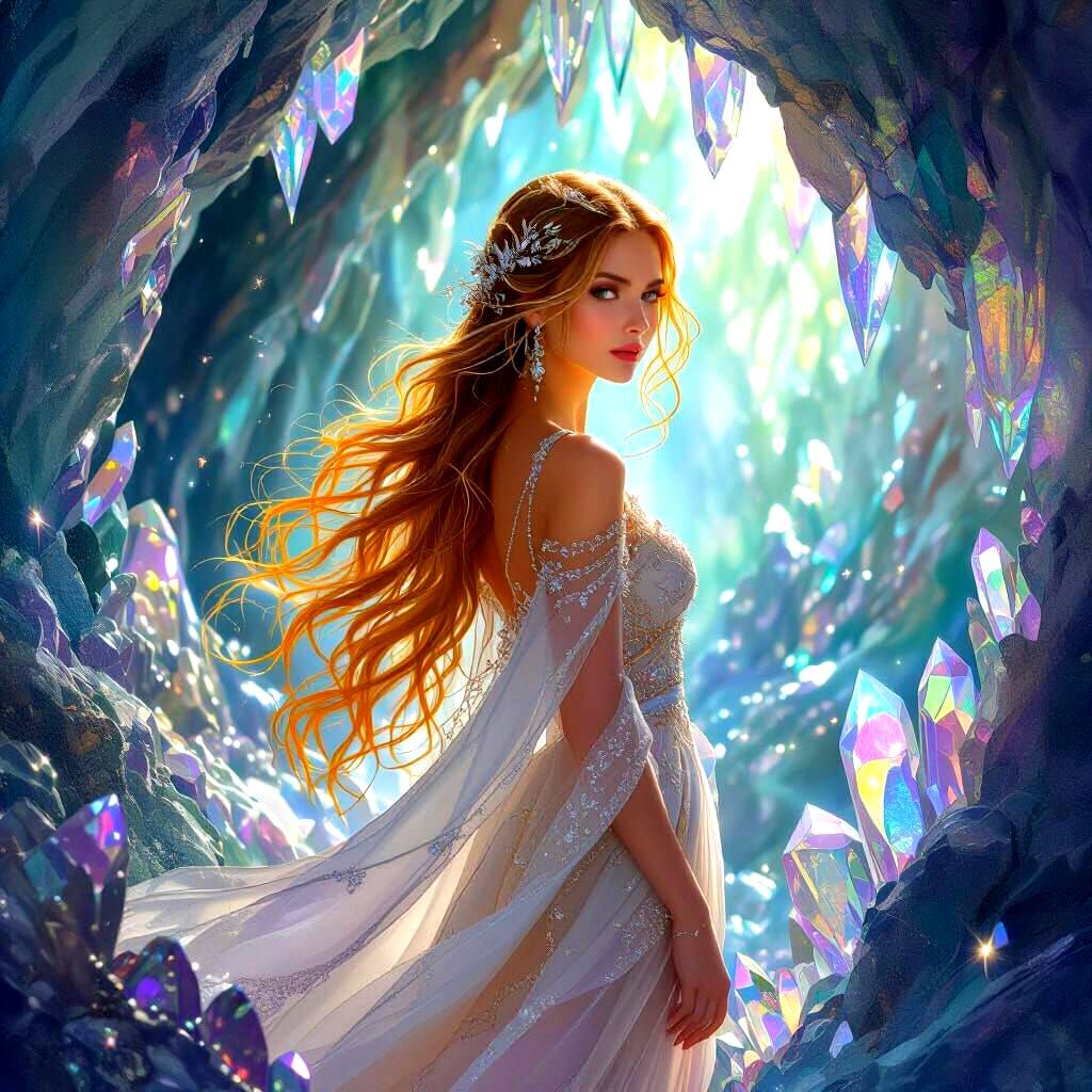 Crystal Cave Woman: Art Nouveau Fantasy