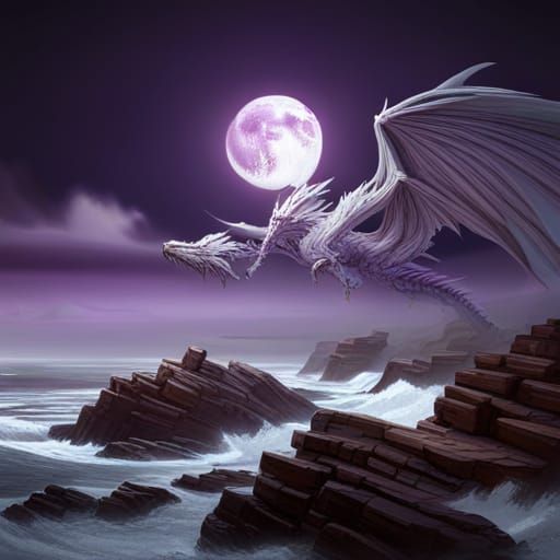 Purple Dragon and Moonlit Wave in Dark Fantasy Style