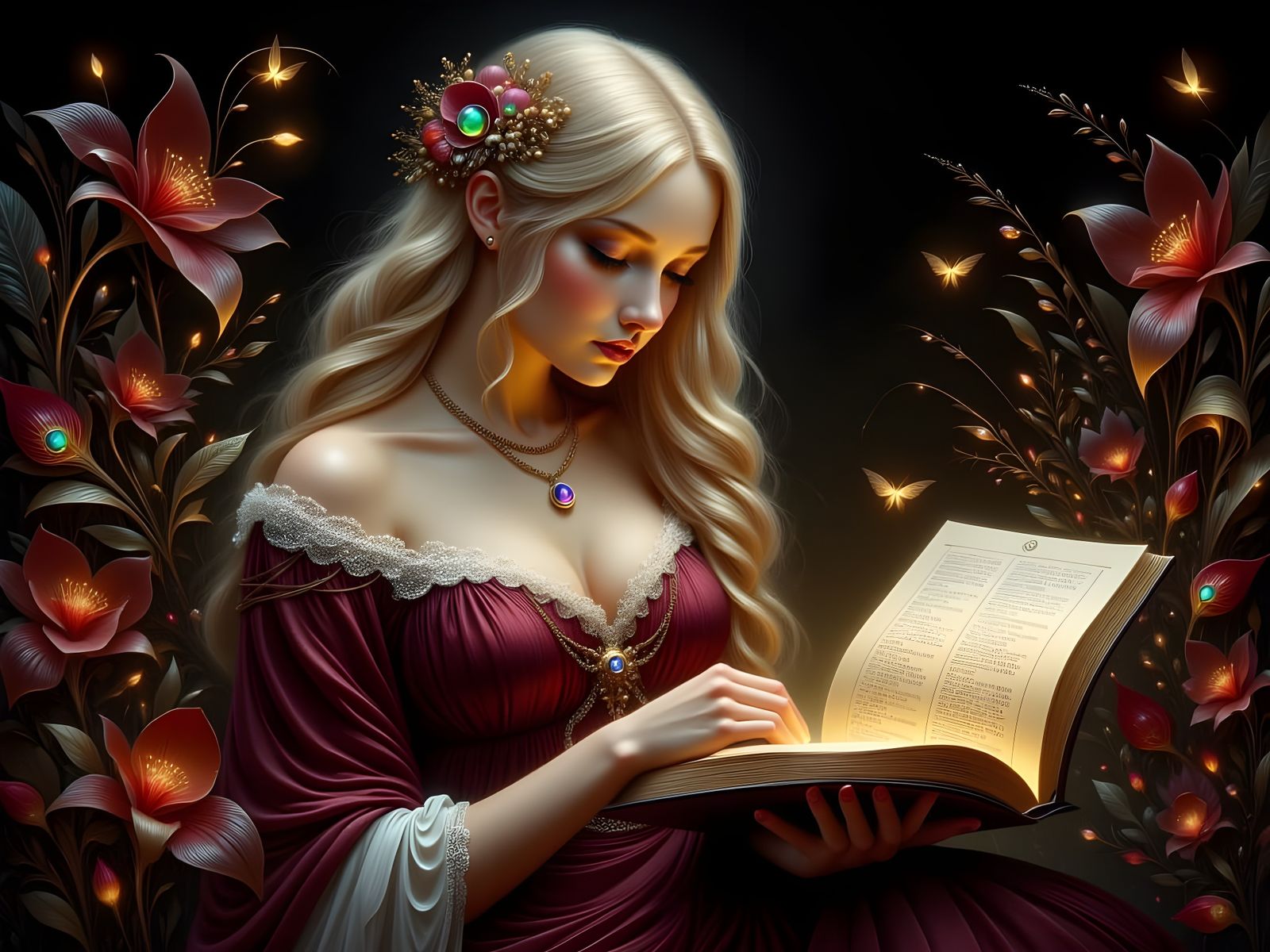 Norse Goddess Reads in Enchanted Fairytale Setting