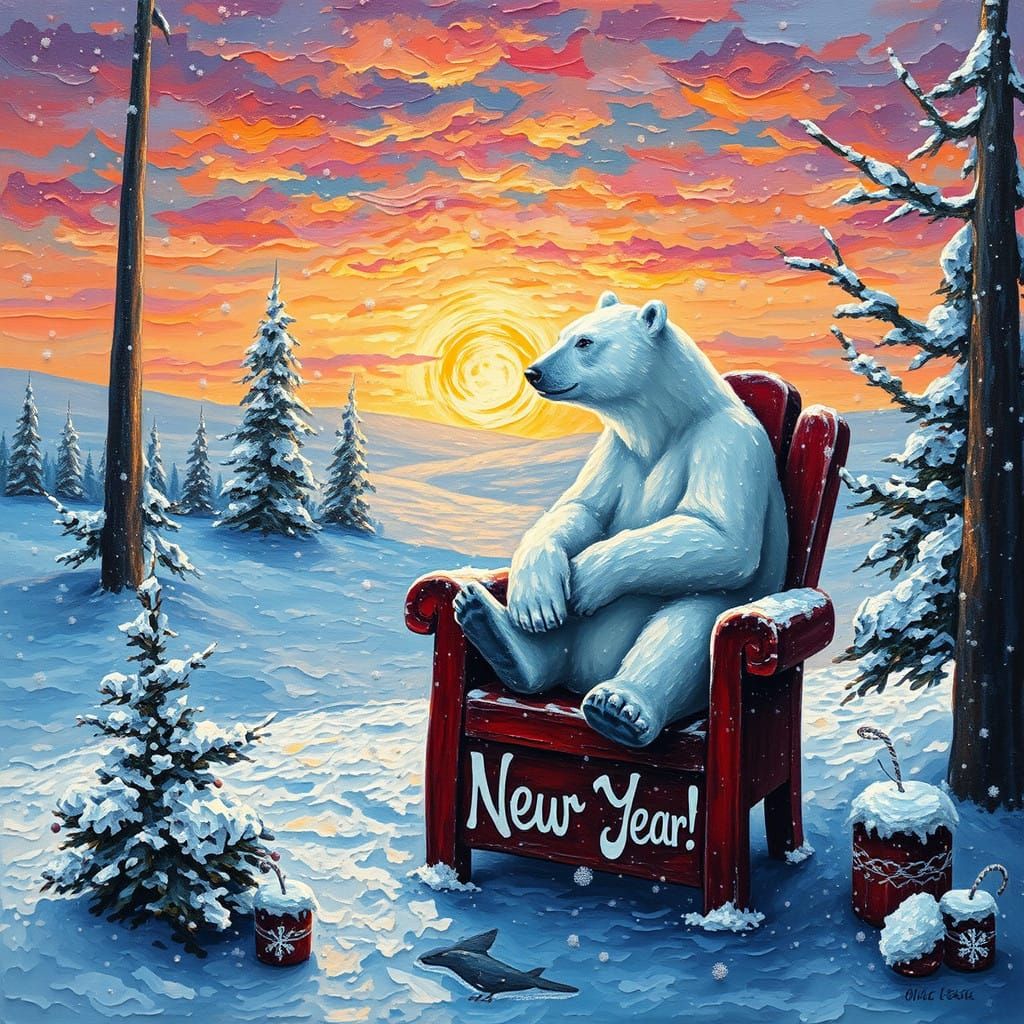 Surreal Polar Bear Celebrates New Year in Ethereal Winter Wo...