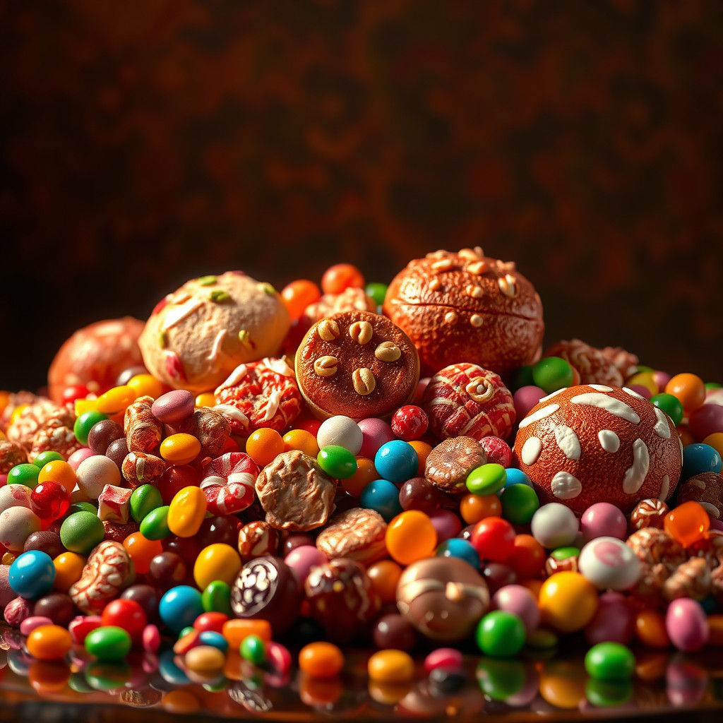 Hyperrealistic Candy Display in Golden Light