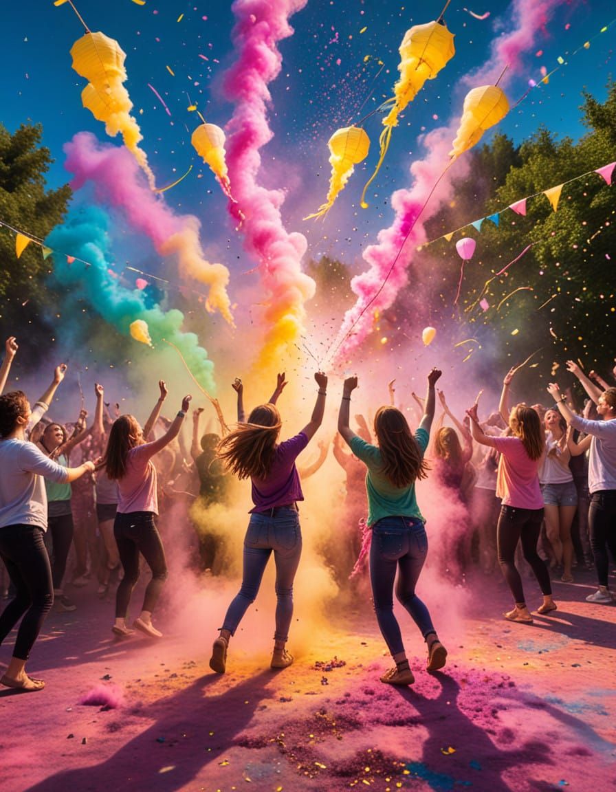 Vibrant Colors Dance in Joyous Festival Scene