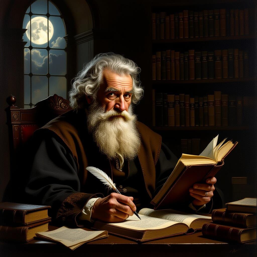 Philosopher in Study, Rembrandt Oil Painting Style