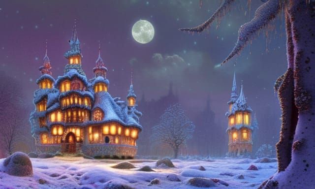 Gingerbread Palace in Creepy Winter Forest
